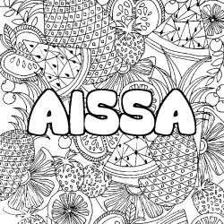 Coloriage prénom AISSA - décor Mandala fruits