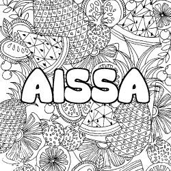 Coloriage pr&eacute;nom AISSA - d&eacute;cor Mandala fruits