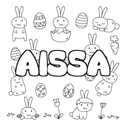 Coloriage prénom AISSA - décor Paques