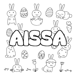 Coloriage pr&eacute;nom AISSA - d&eacute;cor Paques