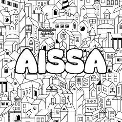 Coloriage pr&eacute;nom AISSA - d&eacute;cor Ville