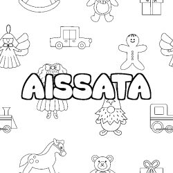Coloriage pr&eacute;nom AISSATA - d&eacute;cor Jouets