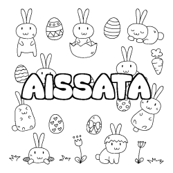 Coloriage prénom AISSATA - décor Paques