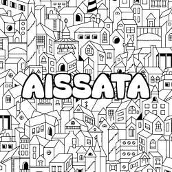 Coloriage pr&eacute;nom AISSATA - d&eacute;cor Ville