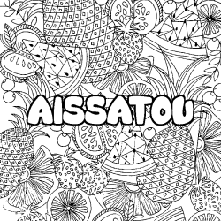Coloriage pr&eacute;nom AISSATOU - d&eacute;cor Mandala fruits