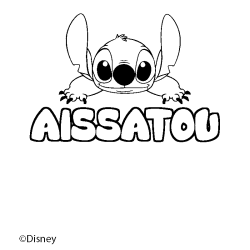 Coloriage pr&eacute;nom AISSATOU - d&eacute;cor Stitch