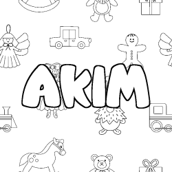 Coloriage pr&eacute;nom AKIM - d&eacute;cor Jouets