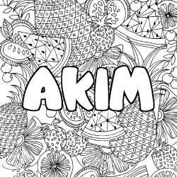 Coloriage pr&eacute;nom AKIM - d&eacute;cor Mandala fruits