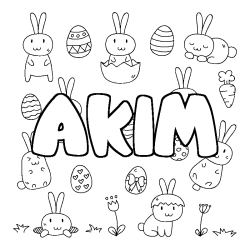 Coloriage pr&eacute;nom AKIM - d&eacute;cor Paques
