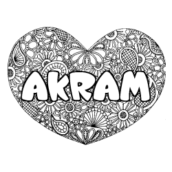Coloriage prénom AKRAM - décor Mandala coeur