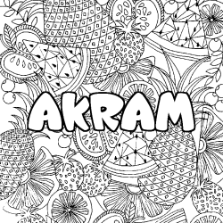 Coloriage prénom AKRAM - décor Mandala fruits