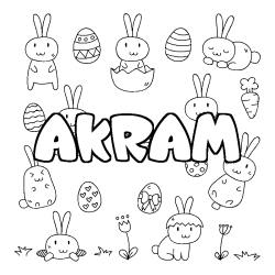 Coloriage prénom AKRAM - décor Paques
