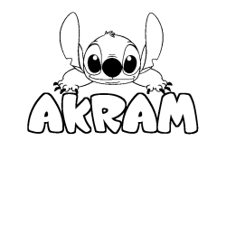 Coloriage prénom AKRAM - décor Stitch