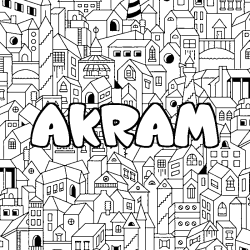 Coloriage prénom AKRAM - décor Ville