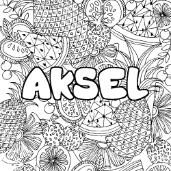 Coloriage prénom AKSEL - décor Mandala fruits