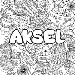 Coloriage pr&eacute;nom AKSEL - d&eacute;cor Mandala fruits