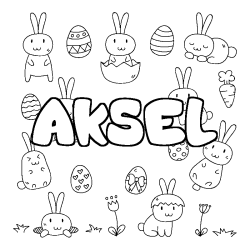 Coloriage prénom AKSEL - décor Paques