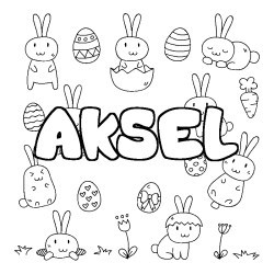 Coloriage pr&eacute;nom AKSEL - d&eacute;cor Paques
