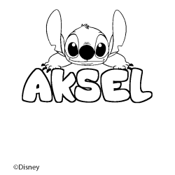 Coloriage pr&eacute;nom AKSEL - d&eacute;cor Stitch