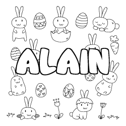 Coloriage pr&eacute;nom ALAIN - d&eacute;cor Paques
