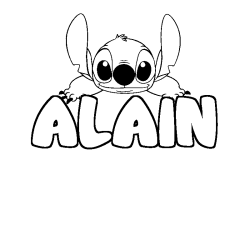 Coloriage prénom ALAIN - décor Stitch