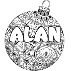 Coloriage prénom ALAN - décor Boule de Noël