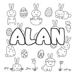Coloriage pr&eacute;nom ALAN - d&eacute;cor Paques