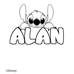 Coloriage pr&eacute;nom ALAN - d&eacute;cor Stitch