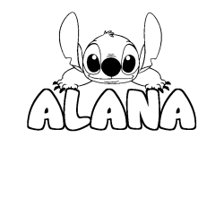 Coloriage prénom ALANA - décor Stitch
