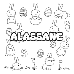 Coloriage prénom ALASSANE - décor Paques