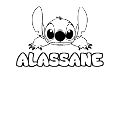 Coloriage prénom ALASSANE - décor Stitch