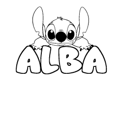 Coloriage prénom ALBA - décor Stitch