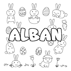 Coloriage prénom ALBAN - décor Paques