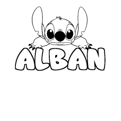 Coloriage prénom ALBAN - décor Stitch