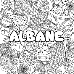 Coloriage pr&eacute;nom ALBANE - d&eacute;cor Mandala fruits