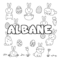 Coloriage prénom ALBANE - décor Paques