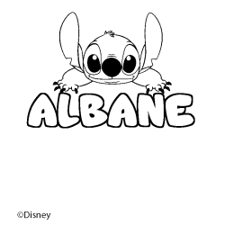 Coloriage pr&eacute;nom ALBANE - d&eacute;cor Stitch