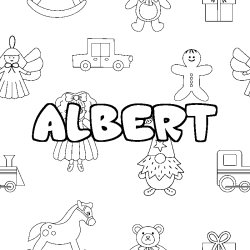 Coloriage prénom ALBERT - décor Jouets