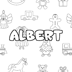 Coloriage pr&eacute;nom ALBERT - d&eacute;cor Jouets