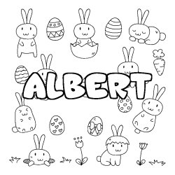 Coloriage pr&eacute;nom ALBERT - d&eacute;cor Paques