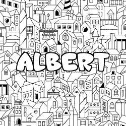 Coloriage pr&eacute;nom ALBERT - d&eacute;cor Ville
