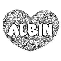 Coloriage pr&eacute;nom ALBIN - d&eacute;cor Mandala coeur