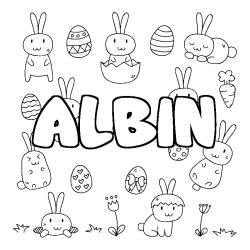 Coloriage pr&eacute;nom ALBIN - d&eacute;cor Paques