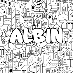 Coloriage prénom ALBIN - décor Ville