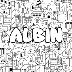 Coloriage pr&eacute;nom ALBIN - d&eacute;cor Ville