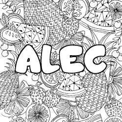 Coloriage prénom ALEC - décor Mandala fruits