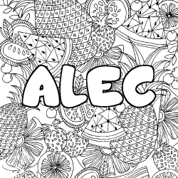 Coloriage pr&eacute;nom ALEC - d&eacute;cor Mandala fruits