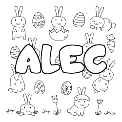 Coloriage prénom ALEC - décor Paques