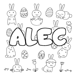 Coloriage pr&eacute;nom ALEC - d&eacute;cor Paques