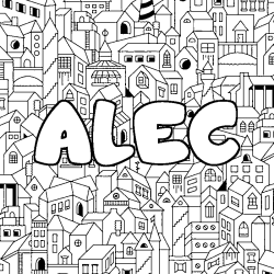 Coloriage prénom ALEC - décor Ville